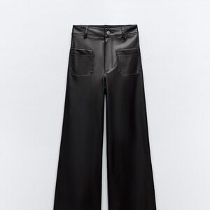 Zara Black High-Waisted Faux Leather Marine Straight Pants